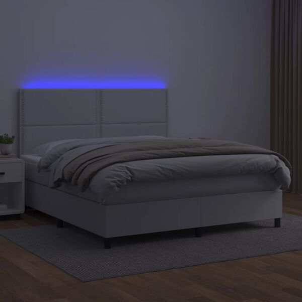 vidaXL Boxspringbett mit Matratze & LED Wei&szlig; 180x200 cm Kunstleder