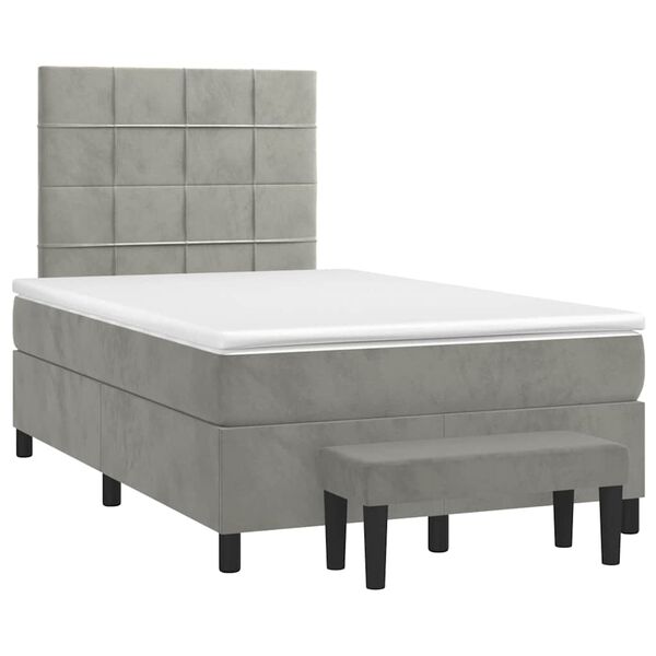 vidaXL Boxspringbett mit Matratze Hellgrau 120x190 cm Samt