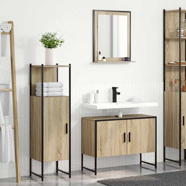 vidaXL Badezimmerm&ouml;bel-Set mit Regal mit T&uuml;r 3 pcs Braun Holzwerkstoff