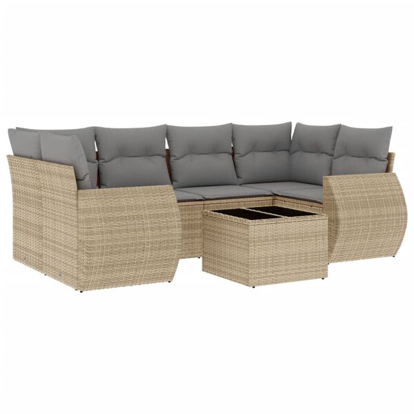 vidaXL 7-tlg. Garten-Sofagarnitur mit Kissen Beige Poly Rattan