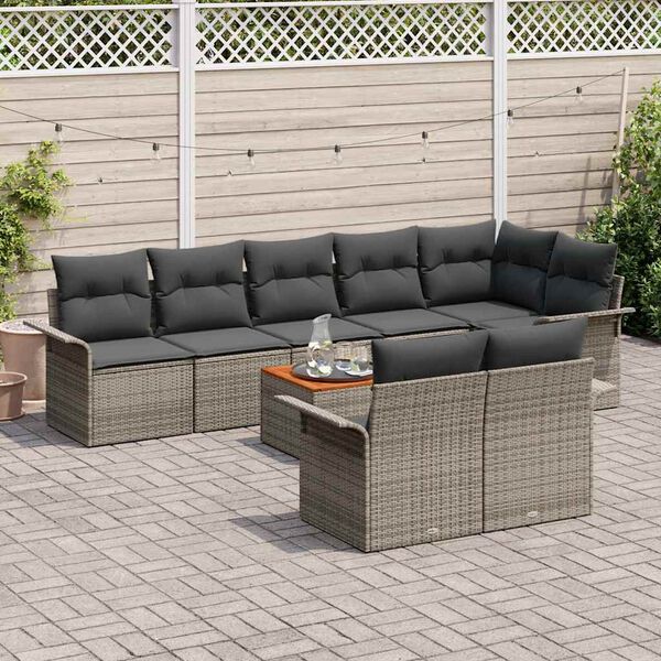 vidaXL Gartensofa-set mit Kissen 9 pcs Grau Poly-Rattan