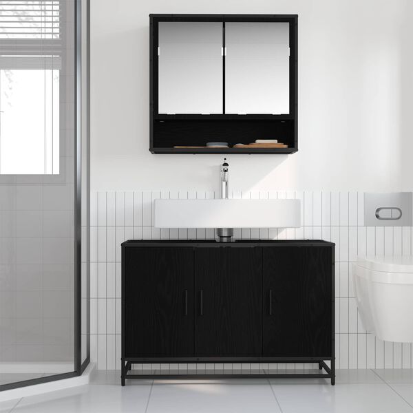 vidaXL Badezimmerschrank mit T&uuml;r Schwarz Eichen-Optik 90 x 33 x 60 cm