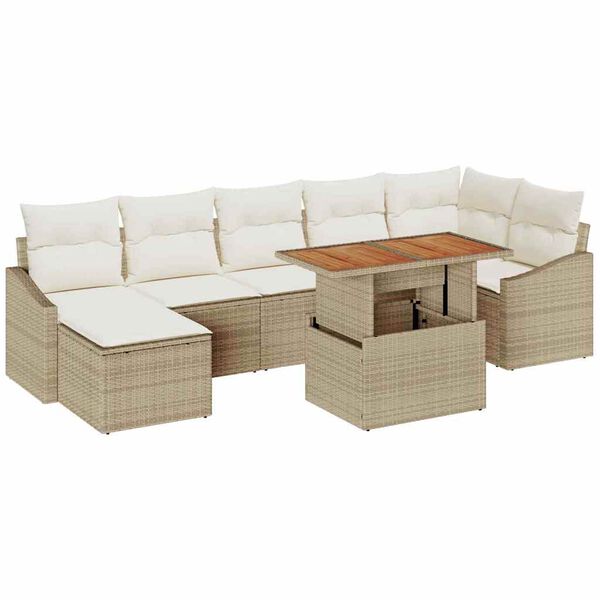 vidaXL Garten Essgruppe mit Kissen 8 pcs Beige und Creme