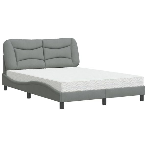 vidaXL Bett mit Matratze "Hvar" Hellgrau 140x190 cm Stoff