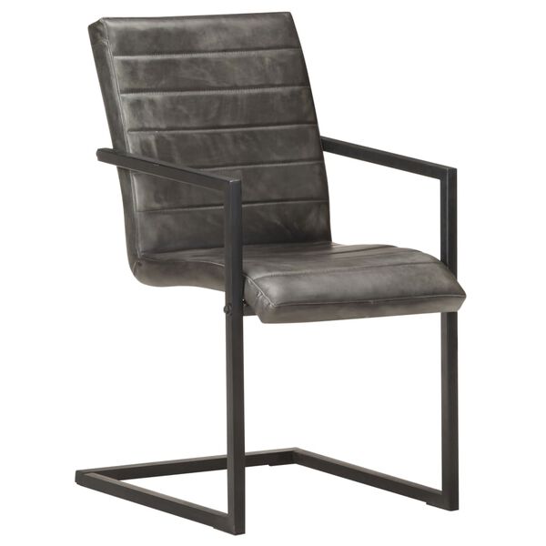 vidaXL Freischwinger 4 Stk. Grau Echtleder