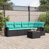 vidaXL 6-teiliges Gartensofa-Set mit Kissen, schwarzes Polyrattan