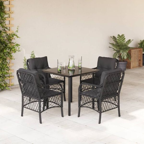 vidaXL 5-tlg. Garten-Essgruppe mit Kissen Schwarz Poly Rattan