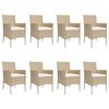 vidaXL 9-tlg. Garten-Essgruppe mit Kissen Beige Poly Rattan