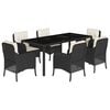 vidaXL 7-tlg. Garten-Essgruppe mit Kissen Schwarz Poly Rattan