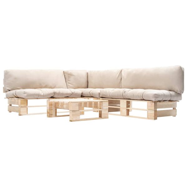 vidaXL 4-tlg. Paletten-Lounge-Set mit Kissen in Sandfarben Holz