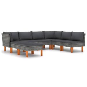vidaXL 8-tlg. Garten-Lounge-Set mit Kissen Poly Rattan Grau