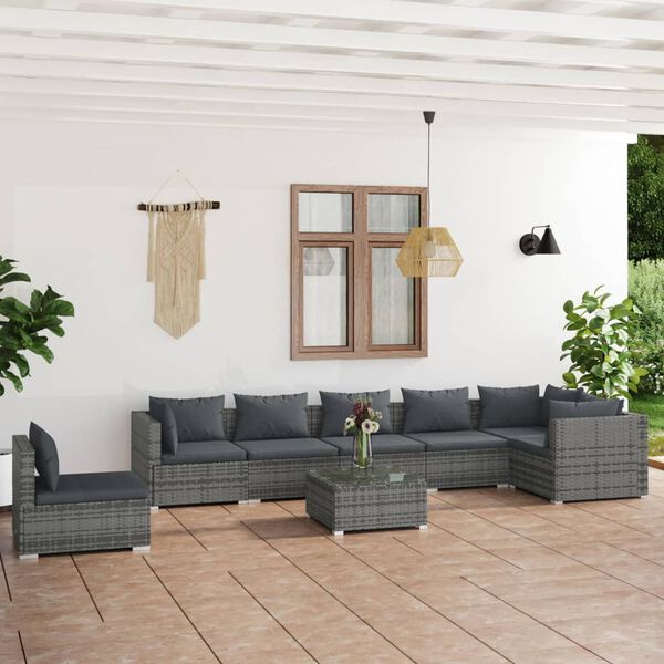 vidaXL 8-tlg. Garten-Lounge-Set mit Kissen Poly Rattan Grau