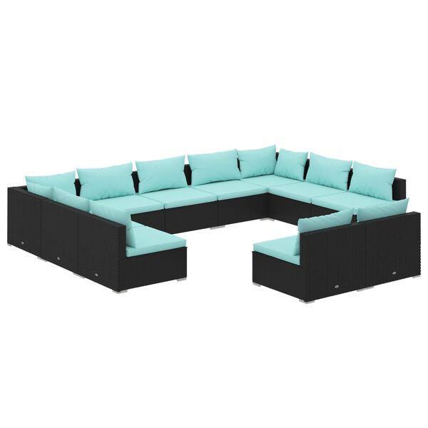 vidaXL 11-tlg. Garten-Lounge-Set mit Kissen Schwarz Poly Rattan