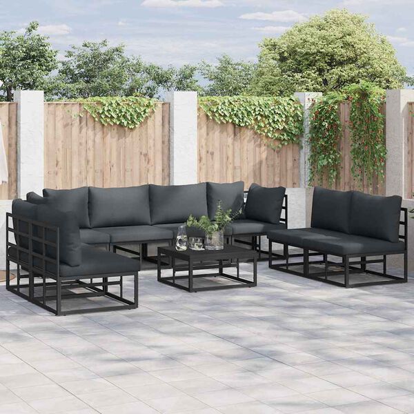 vidaXL Garten-Sofa-Set mit Kissen 8 pcs Schwarz Aluminium