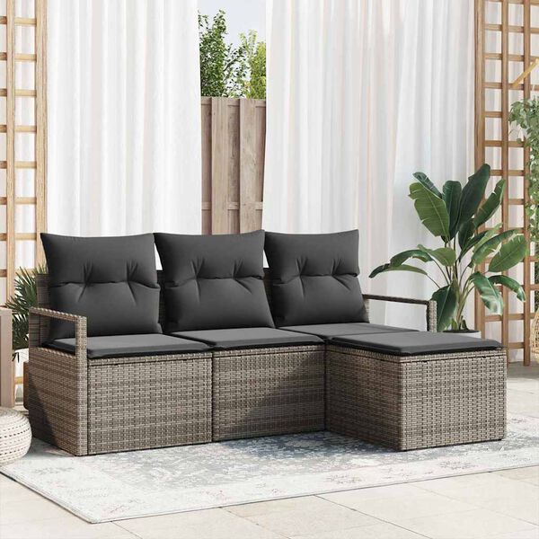 vidaXL Sofa Set mit Kissen 4 pcs Grau Poly Rattan