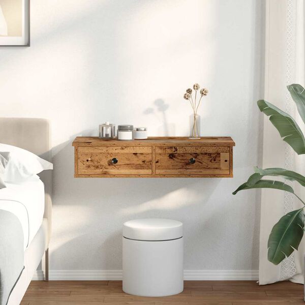 vidaXL Wandregal mit Schubladen Altholz-Optik 80x31x17cm Holzwerkstoff