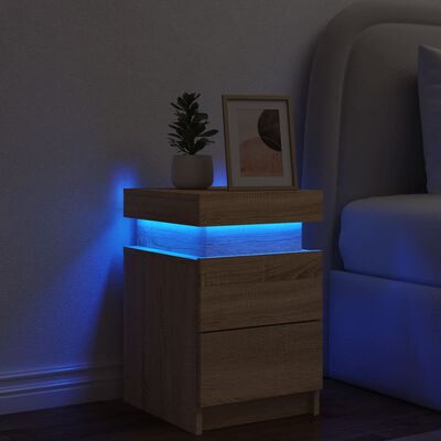 vidaXL Nachttisch mit LED-Leuchten Sonoma-Eiche 35x39x55 cm