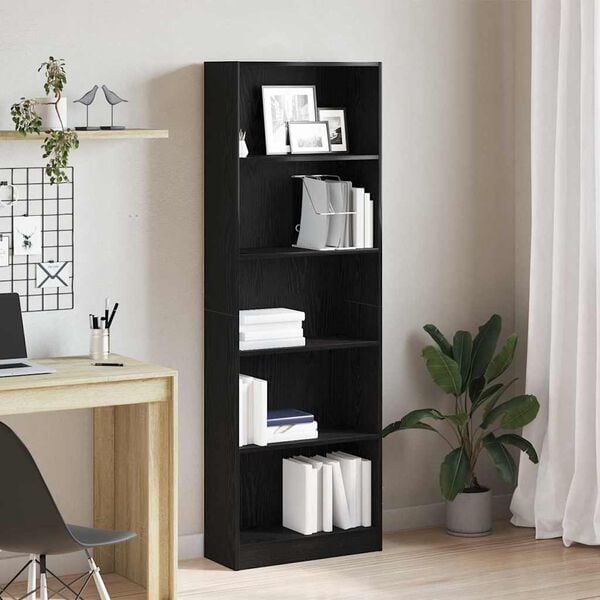 vidaXL B&uuml;cherregal Schwarz Eichen-Optik 60 x 24 x 176 cm Holzwerkstoff
