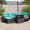 vidaXL 7-tlg. Garten-Sofagarnitur mit Kissen Schwarz Poly Rattan