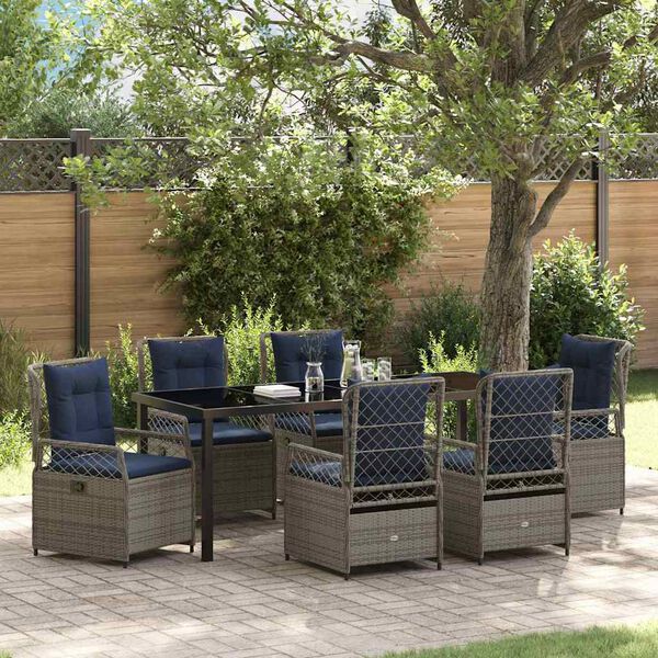 vidaXL Garten Essgruppe 7 pcs Grau Poly-Rattan