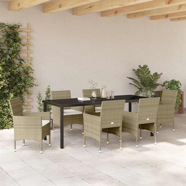 vidaXL Garten Essgruppe mit Kissen 7 pcs Beige Poly-Rattan