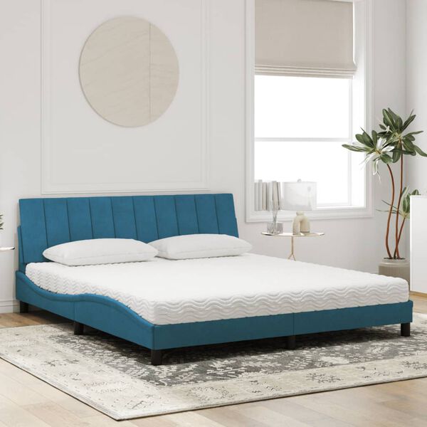 vidaXL Bett mit Matratze "Hanko" Blau 180x200 cm Samt