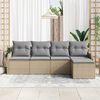vidaXL Garten-Sofa-Set mit Kissen mit Speicher 5 pcs Beige Poly Rattan