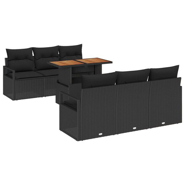 vidaXL Garten-Sofa-Set mit Speicher 7 pcs Schwarz Poly Rattan