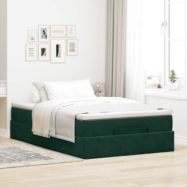 vidaXL Ottoman-Bett mit Matratze Dunkelgr&uuml;n 120x200 cm Samt