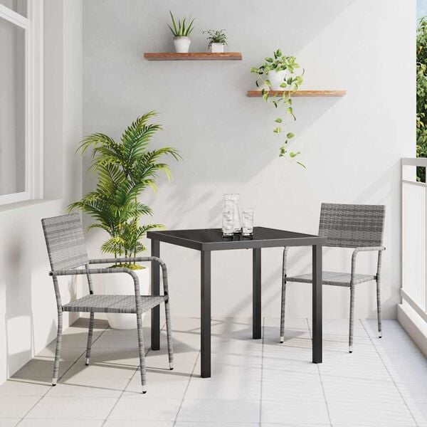 vidaXL Garten Essgruppe mit Kissen 3 pcs Grau Poly-Rattan