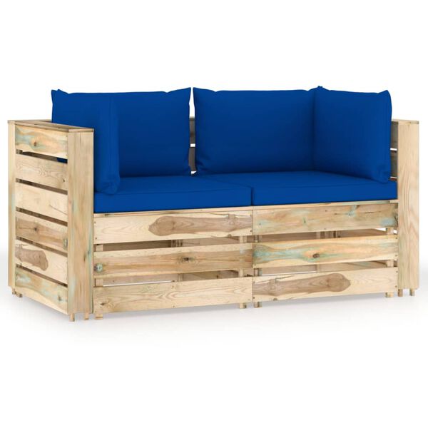 vidaXL 2-Sitzer Outdoor-Sofa mit Kissen Gr&uuml;n Impr&auml;gniertes Holz