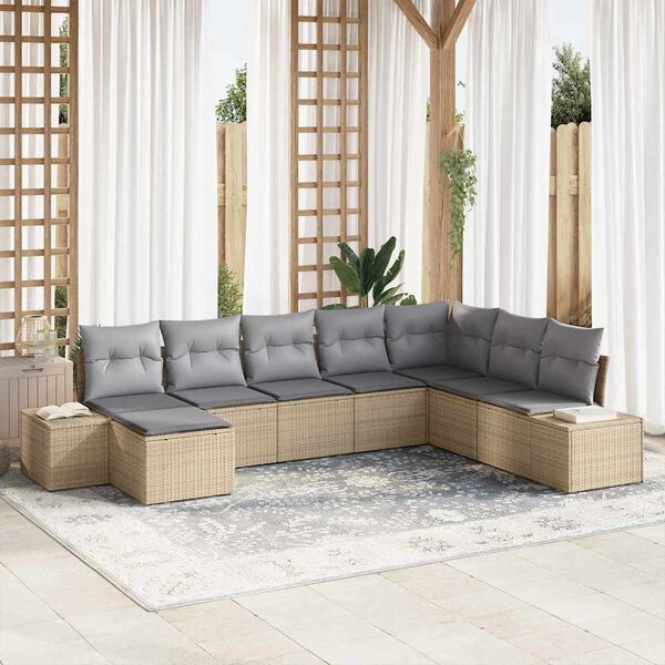 vidaXL Garten-Sofa-Set mit Kissen 8 pcs Beige und Hellgrau Poly-Rattan