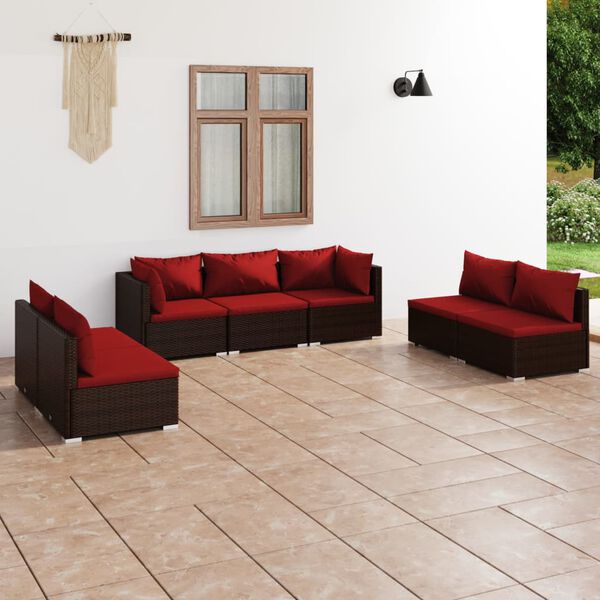 vidaXL 7-tlg. Garten-Lounge-Set mit Kissen Poly Rattan Braun