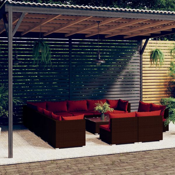 vidaXL 14-tlg. Garten-Lounge-Set mit Kissen Braun Poly Rattan