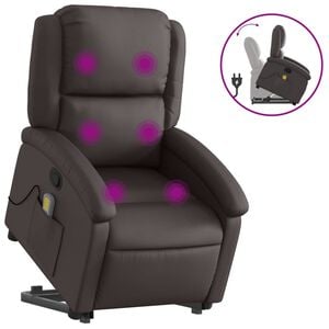 vidaXL Massagesessel mit Aufstehhilfe Dunkelbraun Echtleder