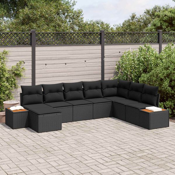 vidaXL Gartensofa-set mit Kissen mit Speicher 9 pcs Schwarz Polyrattan