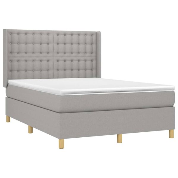 vidaXL Boxspringbett mit Matratze & LED Hellgrau 140x200 cm Stoff