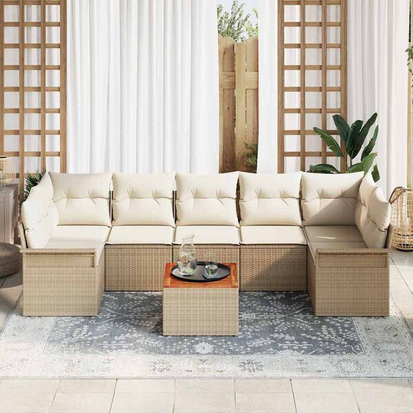 vidaXL Gartensofa-set mit Kissen 8 pcs Beige Poly-Rattan