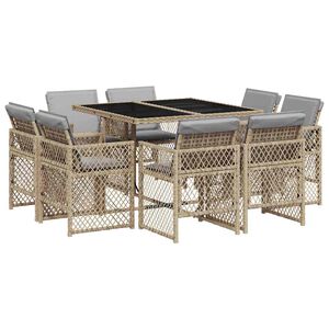 vidaXL 9-tlg. Garten-Essgruppe mit Kissen Beigemischung Poly Rattan