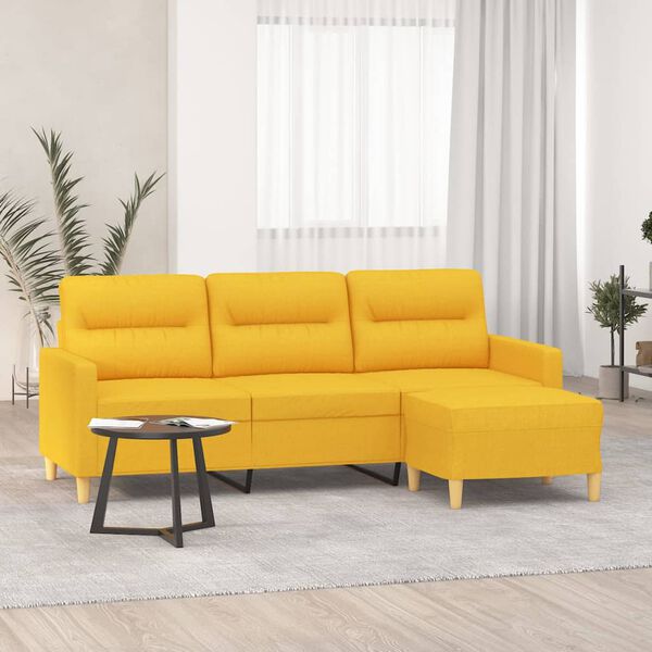vidaXL 3-Sitzer-Sofa mit Hocker Hellgelb 180 cm Stoff