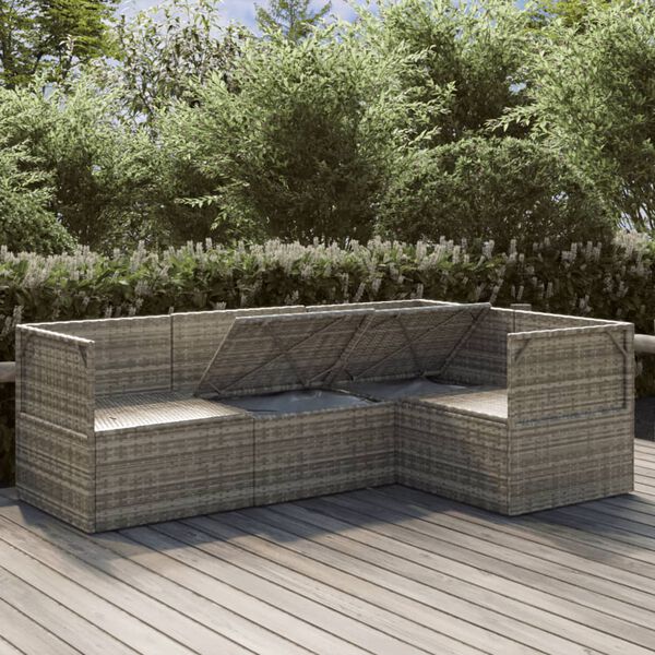 vidaXL 4-tlg. Garten-Lounge-Set mit Kissen Grau Poly Rattan