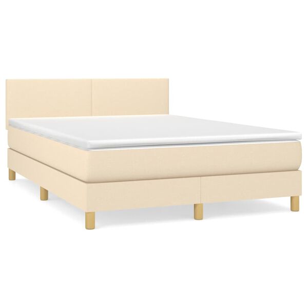 vidaXL Boxspringbett mit Matratze Creme 140x190 cm Stoff