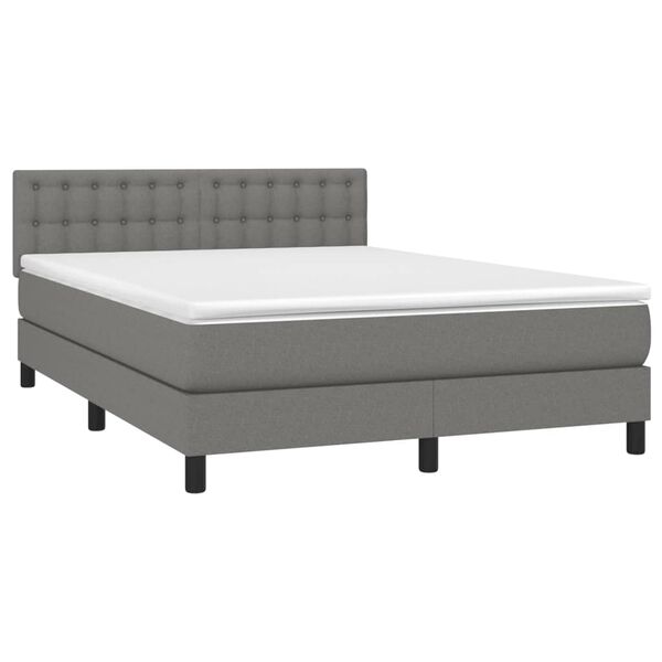 vidaXL Boxspringbett mit Matratze & LED Dunkelgrau 140x200 cm Stoff