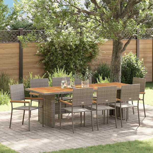 vidaXL Garten Essgruppe 9 pcs Grau Poly-Rattan