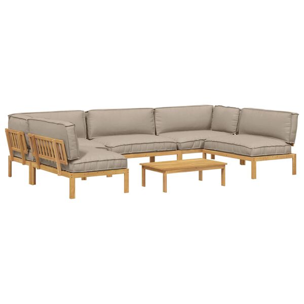 vidaXL Sofa Set mit Kissen Uni 6 pcs Taupe Massivholz Akazie