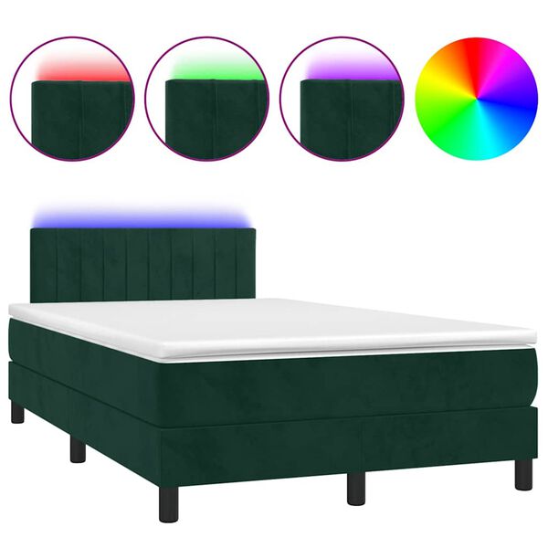 vidaXL Boxspringbett mit Matratze & LED Dunkelgr&uuml;n 120x190 cm Samt