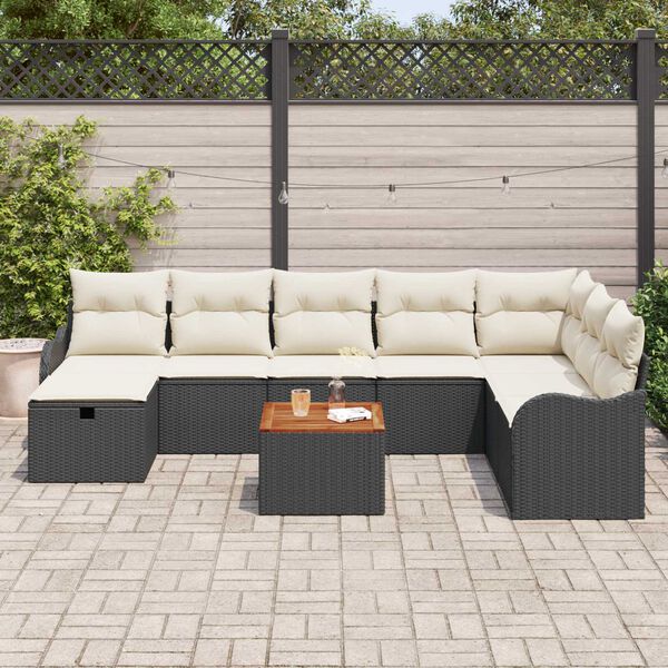vidaXL Garten-Sofa-Set mit Kissen 9 pcs Schwarz Poly Rattan