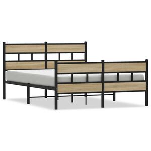 vidaXL Metallbett ohne Matratze Sonoma-Eiche 150x200 cm
