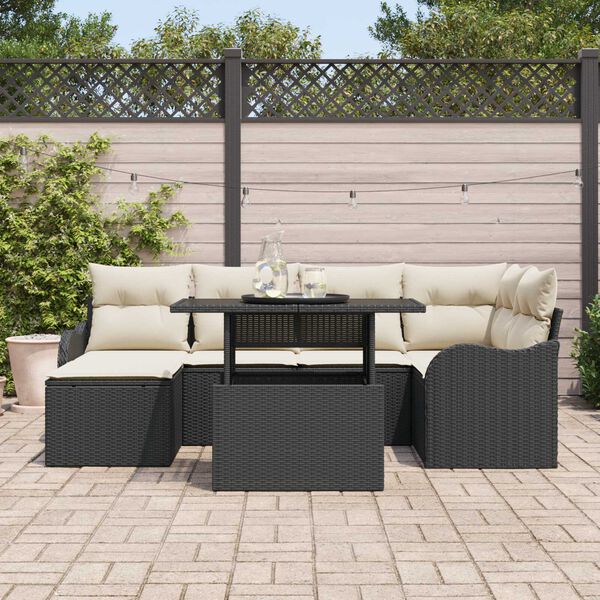vidaXL Garten-Sofa-Set mit Kissen 7 pcs Schwarz Poly Rattan