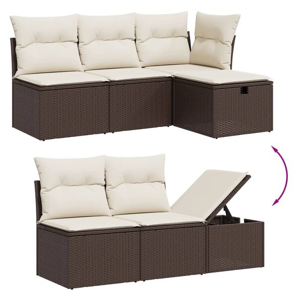 vidaXL 5-tlg. Garten-Sofagarnitur mit Kissen Braun Poly Rattan